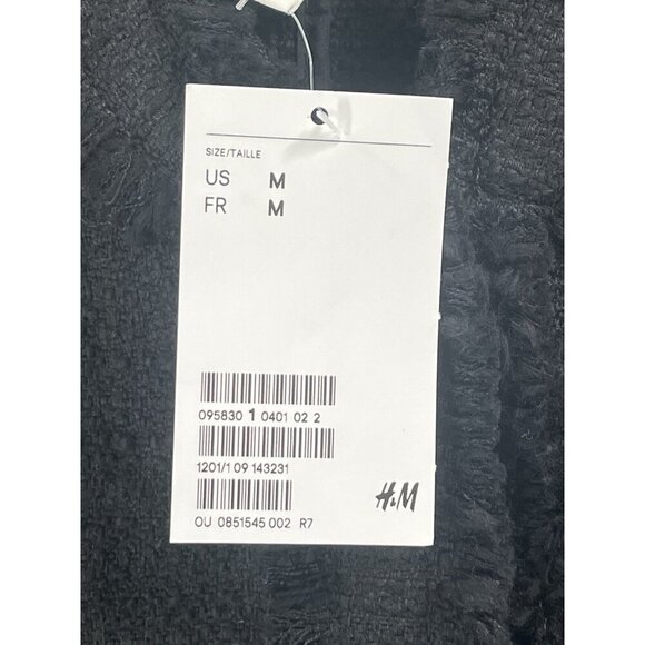 H&M Textured Weave Black Knit Cotton Jacket Decorative Buttons Sz M - Picture 5 of 8